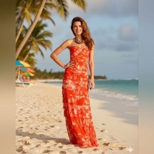 BCBG MaxAzria "Erika" Strapless Chiffon Layed Maxi Dress Size 12